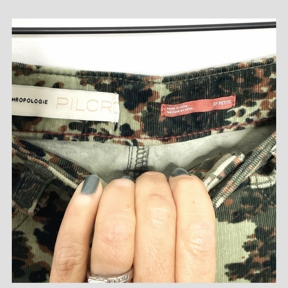 Anthropologie Pilcro High Rise Corduroy Skinny Button Fly Camo Floral Print 27P - Picture 7 of 12
